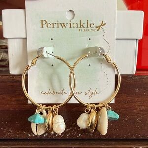 Periwinkle pearl earrings with Turquoise and Shell Charms